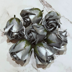 Artificial Metallic Silver Rose Flowers (Set of 10)