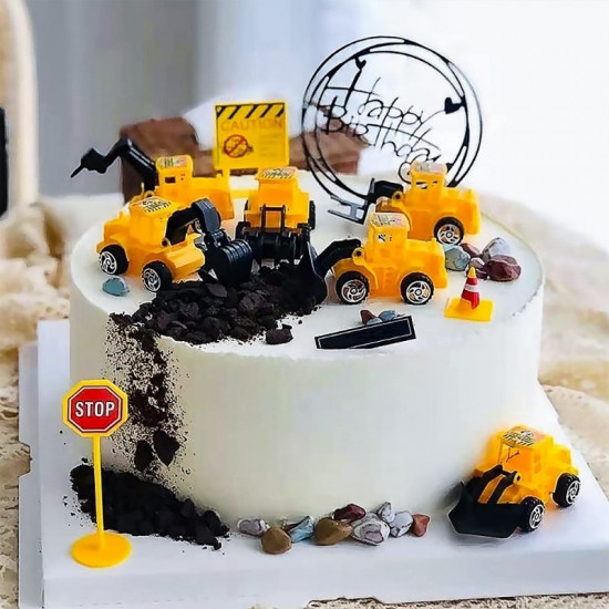 Mini Construction Vehicles Toy Set for Cake Decoration