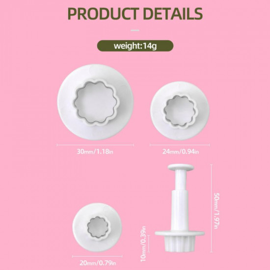 Mini Flower Shape Plunger Cutter Set of 3