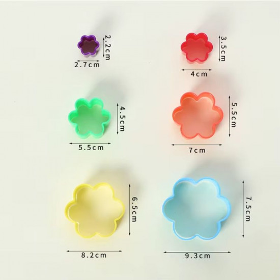 Multi Colour Flower Shape Plastic Cookie Cutter -  Set of 5 Pieces