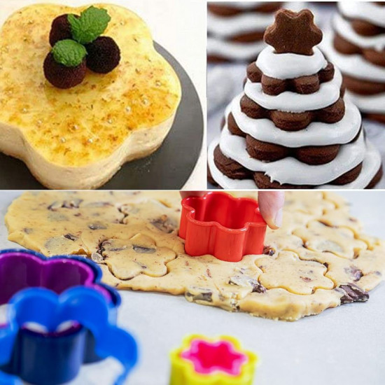 Multi Colour Flower Shape Plastic Cookie Cutter -  Set of 5 Pieces