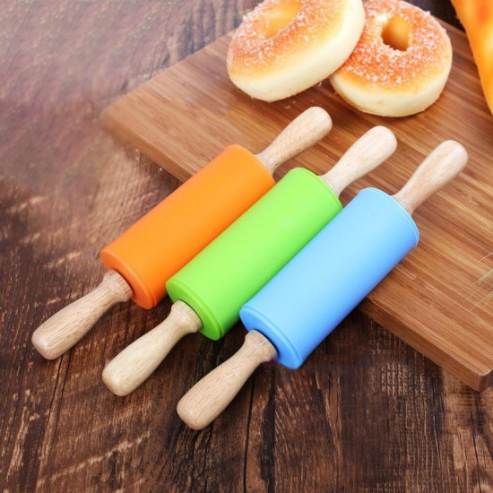 Non Stick Wooden Handle Silicone Rolling Pin 9"