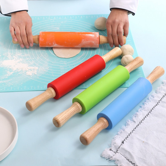 Non Stick Wooden Handle Silicone Rolling Pin 15"