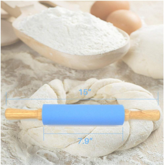 Non Stick Wooden Handle Silicone Rolling Pin 15"