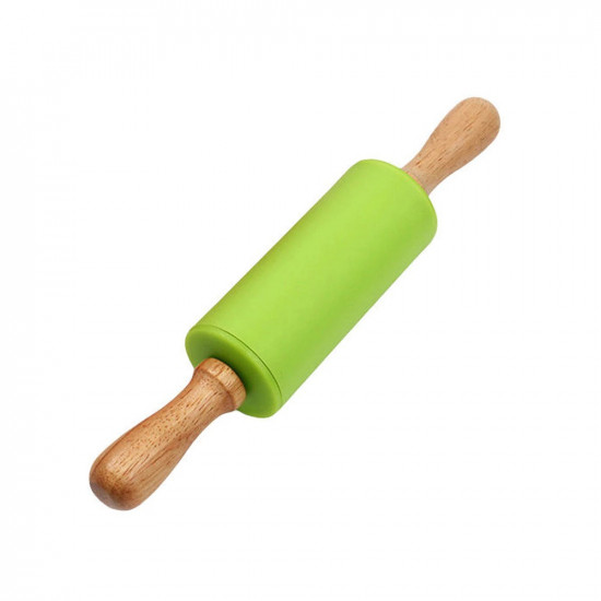 Silicone Rolling Pin Non Stick Surface Wooden Handle 1.97X15.15 Blue 