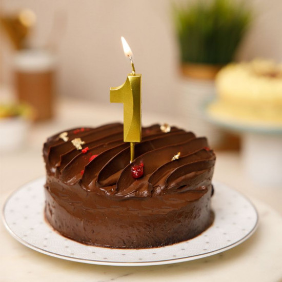 Metallic Finish 1 Number Candle - Golden