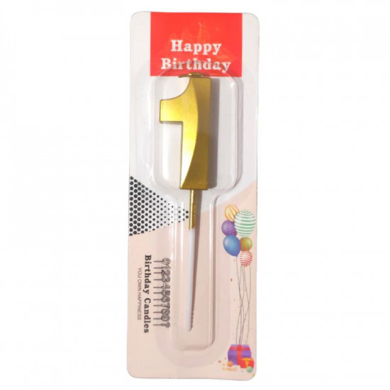 Metallic Finish 1 Number Candle - Golden