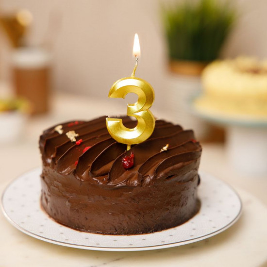 Metallic Finish 3 Number Candle - Golden