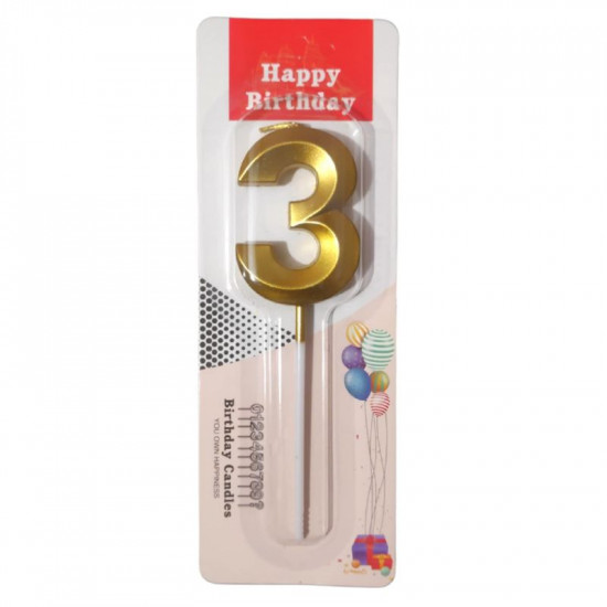 Metallic Finish 3 Number Candle - Golden