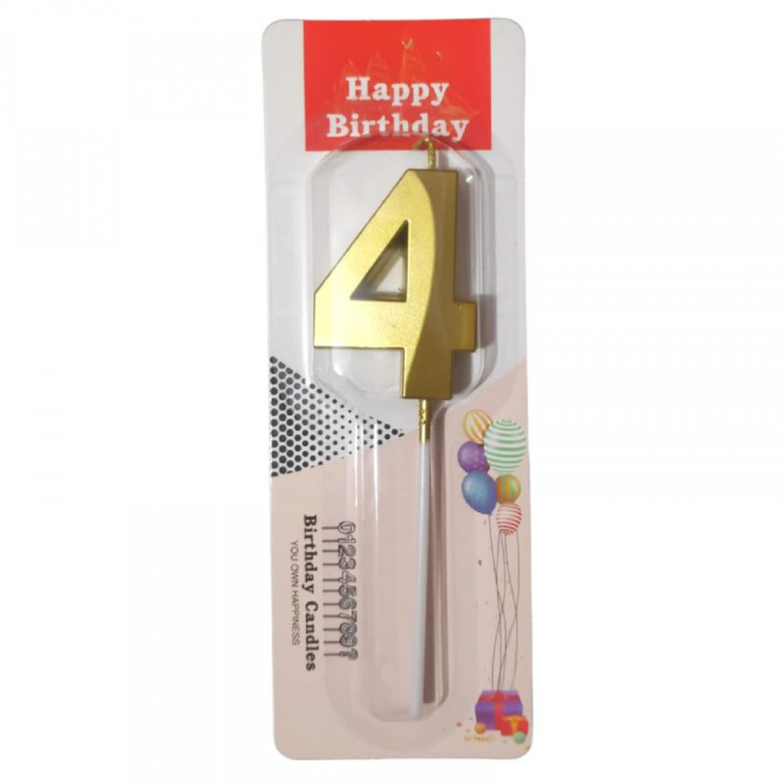Metallic Finish 4 Number Candle - Golden