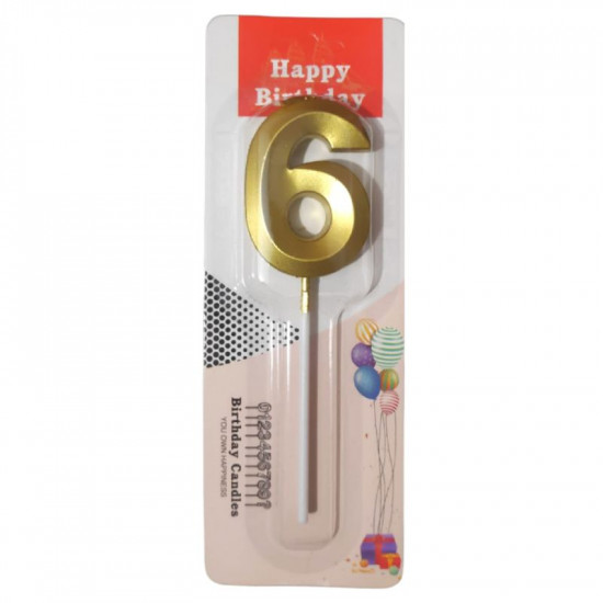Metallic Finish 6 Number Candle - Golden