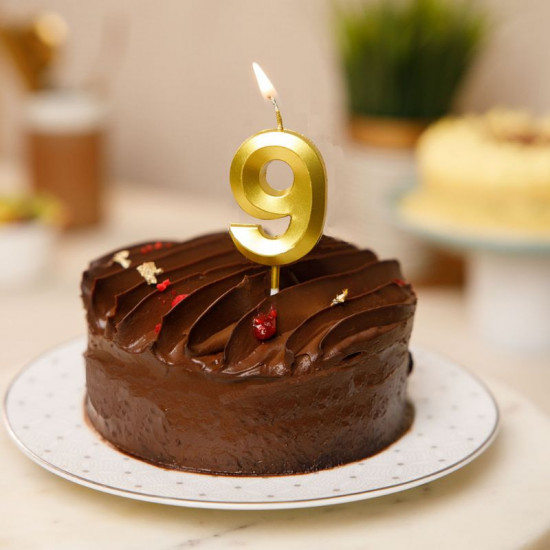 Metallic Finish 9 Number Candle - Golden