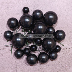 Black Faux Ball Toppers for Cake Decoration (20 Pcs) Pearl Finish