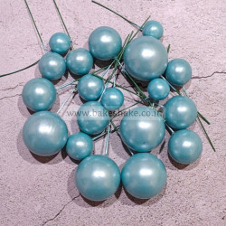 Blue Faux Ball Toppers for Cake Decoration (20 Pcs) Pearl Finish