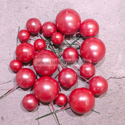 Red Faux Ball Toppers for Cake Decoration (20 Pcs) Pearl Finish