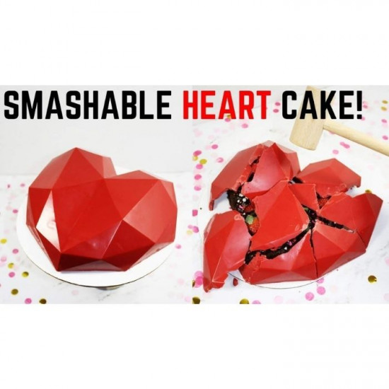 Heart Shape Pinata Cake Silicone Mould With Wooden Hammer - Big Size
