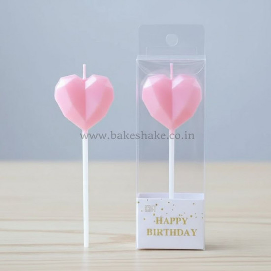 3D Diamond Heart Shape Cake Candle - Pink