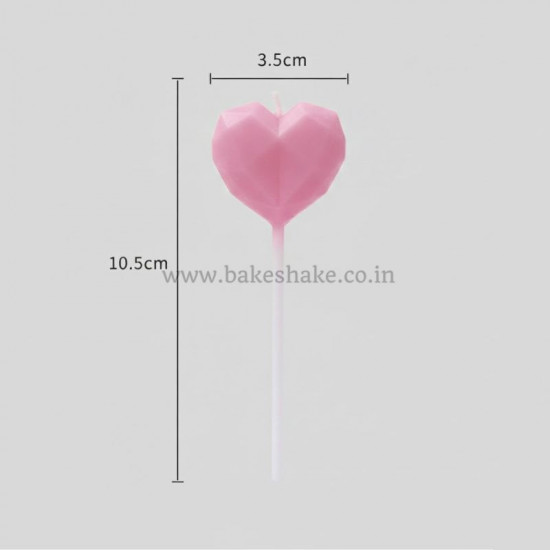 3D Diamond Heart Shape Cake Candle - Pink