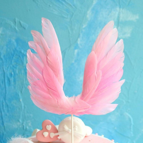 Pink Angel Feather Wings Cake Topper