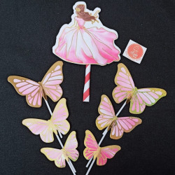Pink Butterflies And Girl Birthday Topper