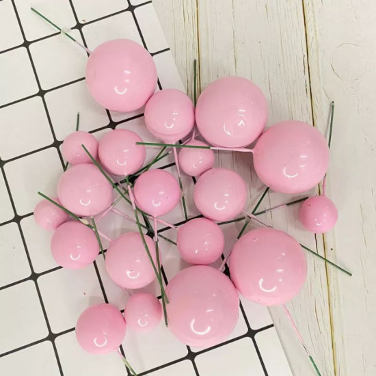 Pink Faux Ball Toppers for Cake Decoration (20 Pcs)