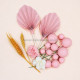 Faux Ball, Palm Leaf, Bunny Tail, Flower Mix Topper Set for Cake Decoration (Pink)