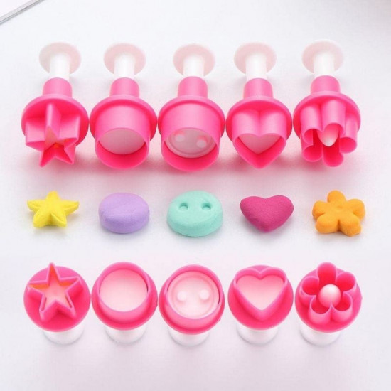 Plunger Cutter With 5 Different Shapes - Button, Round, Star, Heart, Flower