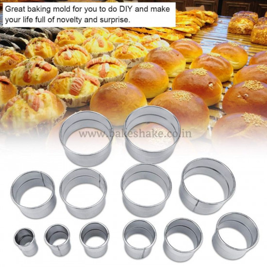 Rolled Edge Stainless Steel Heavy Round Shape Cookie Cutter (Set of 12) | Cylindrical Mould