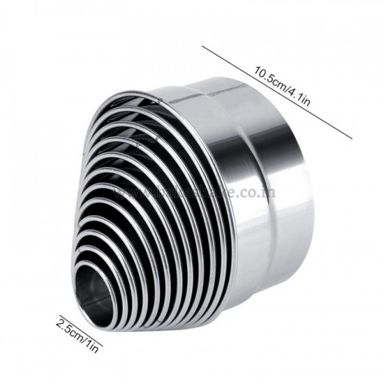 Rolled Edge Stainless Steel Heavy Round Shape Cookie Cutter (Set of 12) | Cylindrical Mould