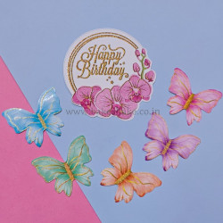 Happy Birthday Round Floral Banner Paper Cake Topper (Set of 6 Pieces)