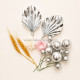 Faux Ball, Palm Leaf, Bunny Tail, Flower Mix Topper Set for Cake Decoration (Silver)