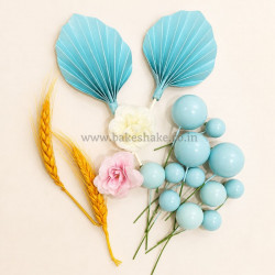 Faux Ball, Palm Leaf, Bunny Tail, Flower Mix Topper Set for Cake Decoration (Sky Blue)