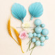 Faux Ball, Palm Leaf, Bunny Tail, Flower Mix Topper Set for Cake Decoration (Sky Blue)