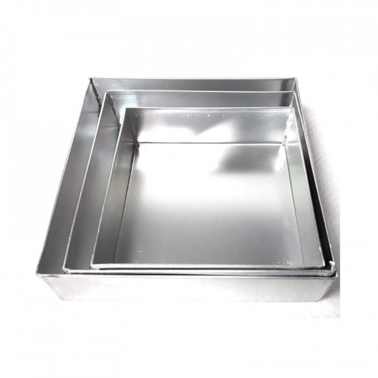 Square Shape Set of 3 Aluminium Cake Mould (Heavy)