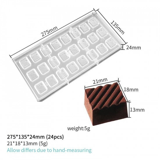 Square Shape With Stripes Design Polycarbonate Chocolate Mould