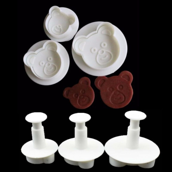 Teddy Bear Face Plunger Cutter Set of 3