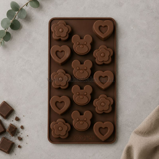 Teddy, Heart and Flower Shape Silicone Chocolate Mould