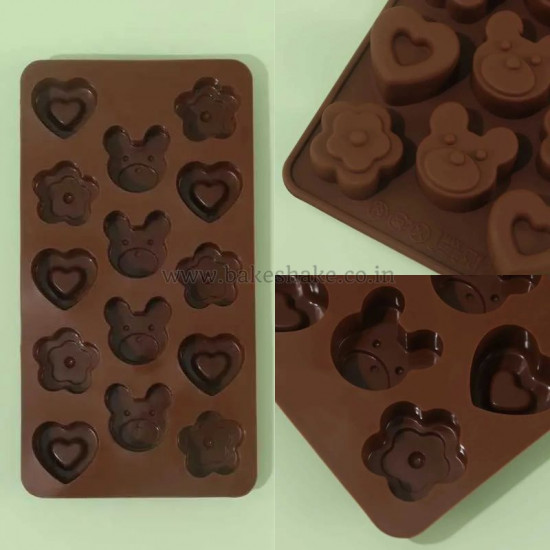 Teddy, Heart and Flower Shape Silicone Chocolate Mould
