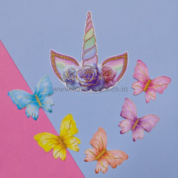 Unicorn Paper Topper With Butterflies (Set of 6 Pieces)