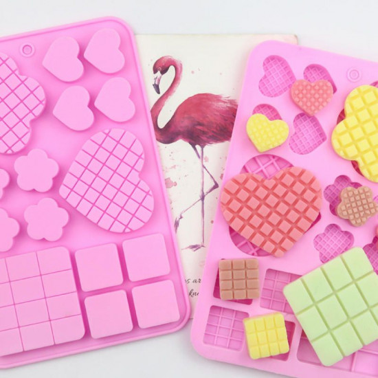 Waffle Flower, Heart, Cube Shape Silicone Chocolate Mould