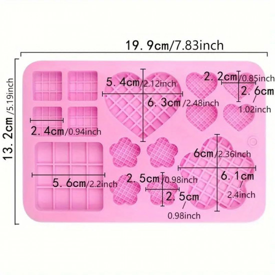 Waffle Flower, Heart, Cube Shape Silicone Chocolate Mould