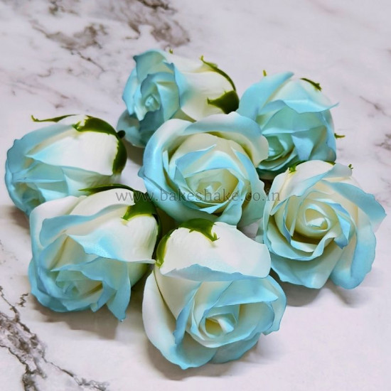 Artificial White Aqua Shaded Rose Flowers (Set of 10)