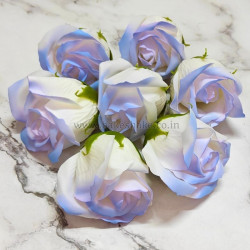 Artificial White Blue Shaded Rose Flowers (Set of 10)