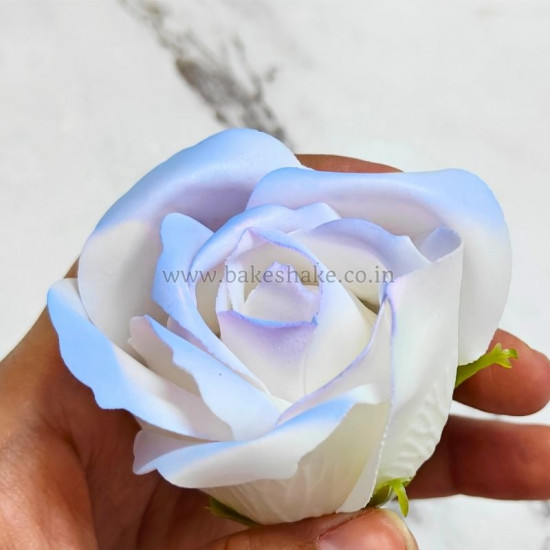 Artificial White Blue Shaded Rose Flowers (Set of 10)