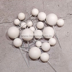 White Faux Ball Toppers for Cake Decoration (20 Pcs) - Matt Finish
