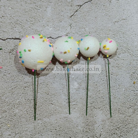 White Glitter With Sprinkles Faux Ball Toppers for Cake Decoration (20 Pcs)