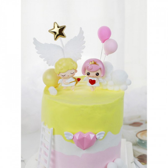 White Angel Wing With Star Cake Topper